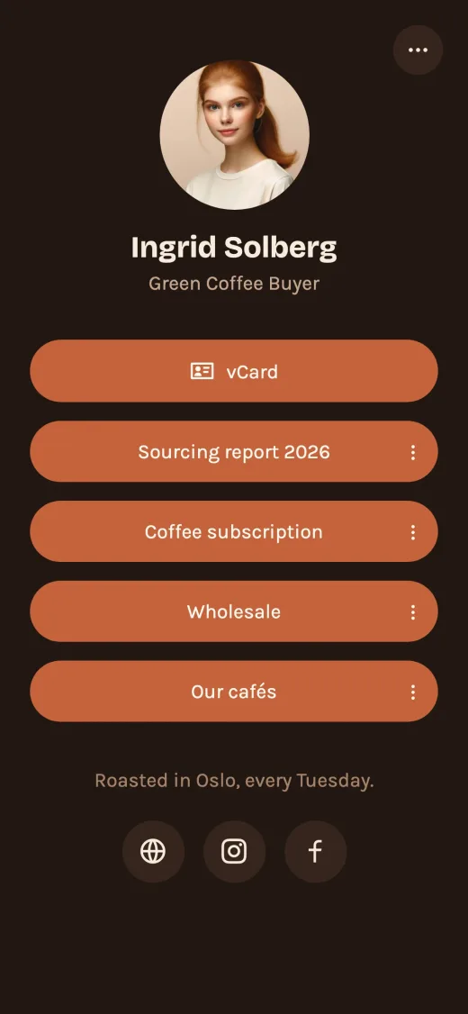 Digitální vizitka Ingrid Solberg — Halvard Roasters