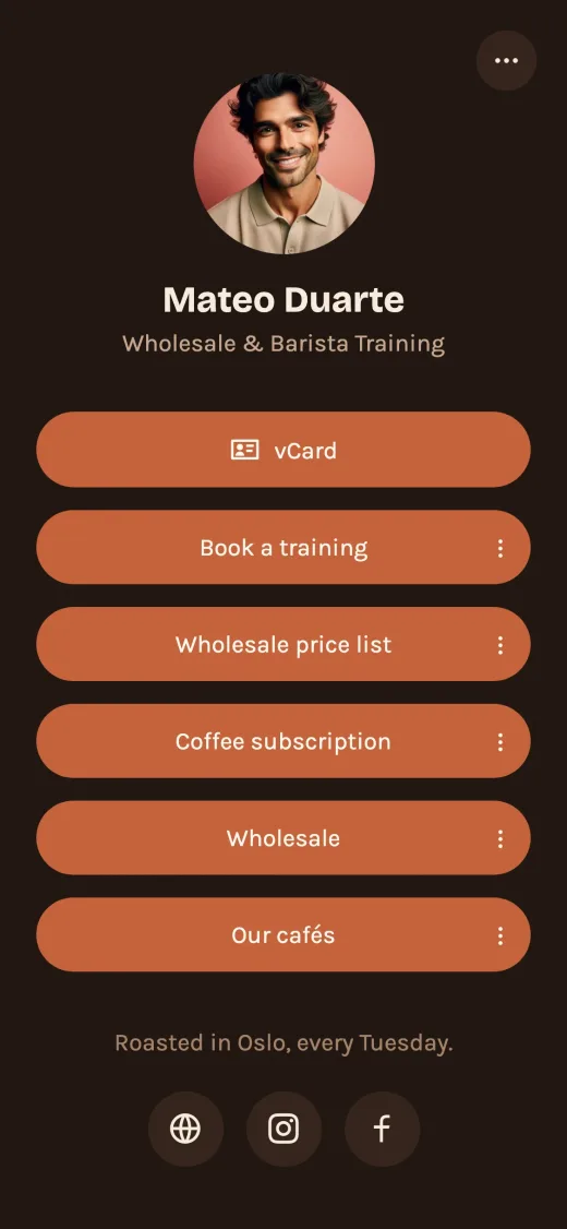 Digitální vizitka Mateo Duarte — Halvard Roasters